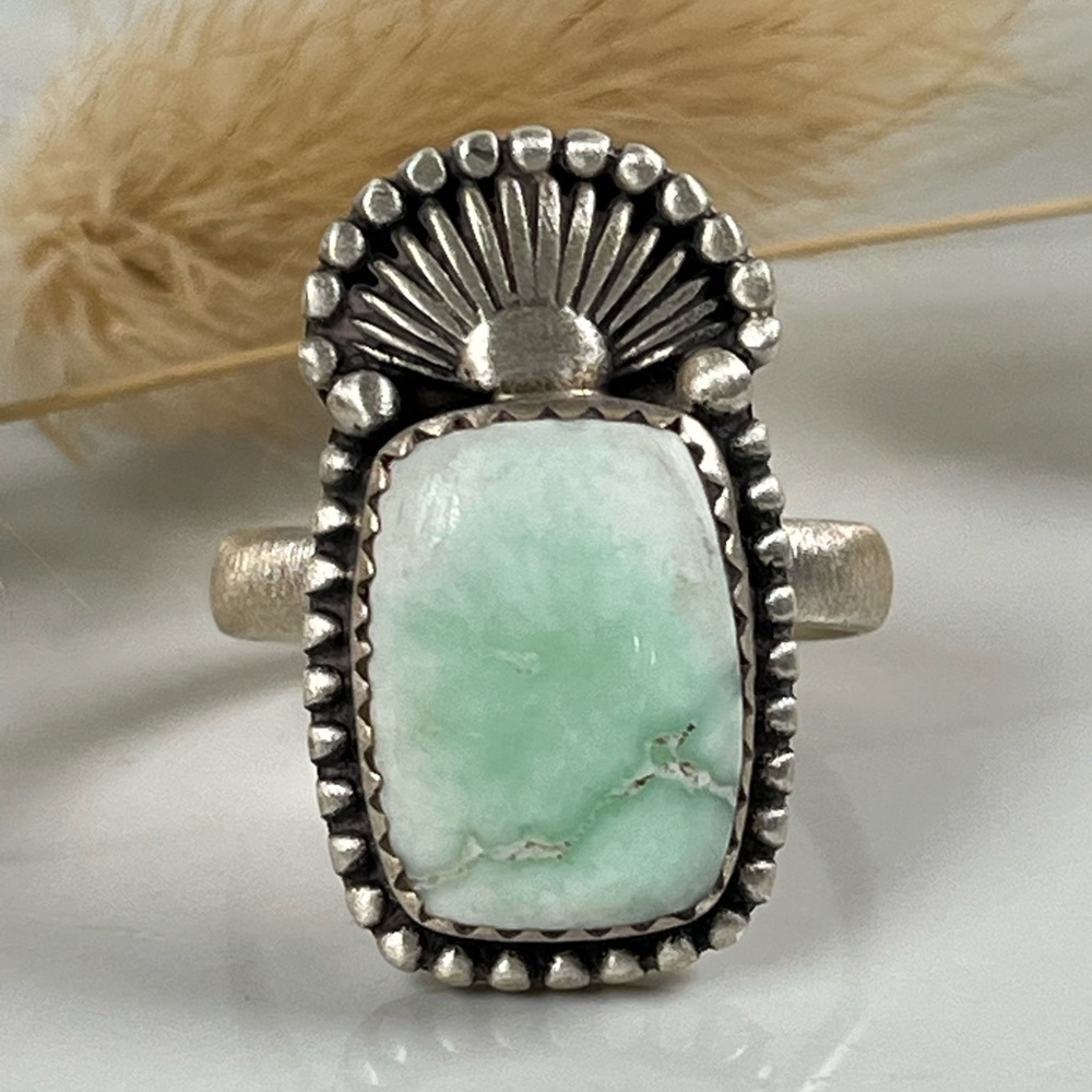 Solid 925 Brushed Matte Sterling Silver Paloma Turquoise Gemstone Ring Size 9 - Picture 7 of 9